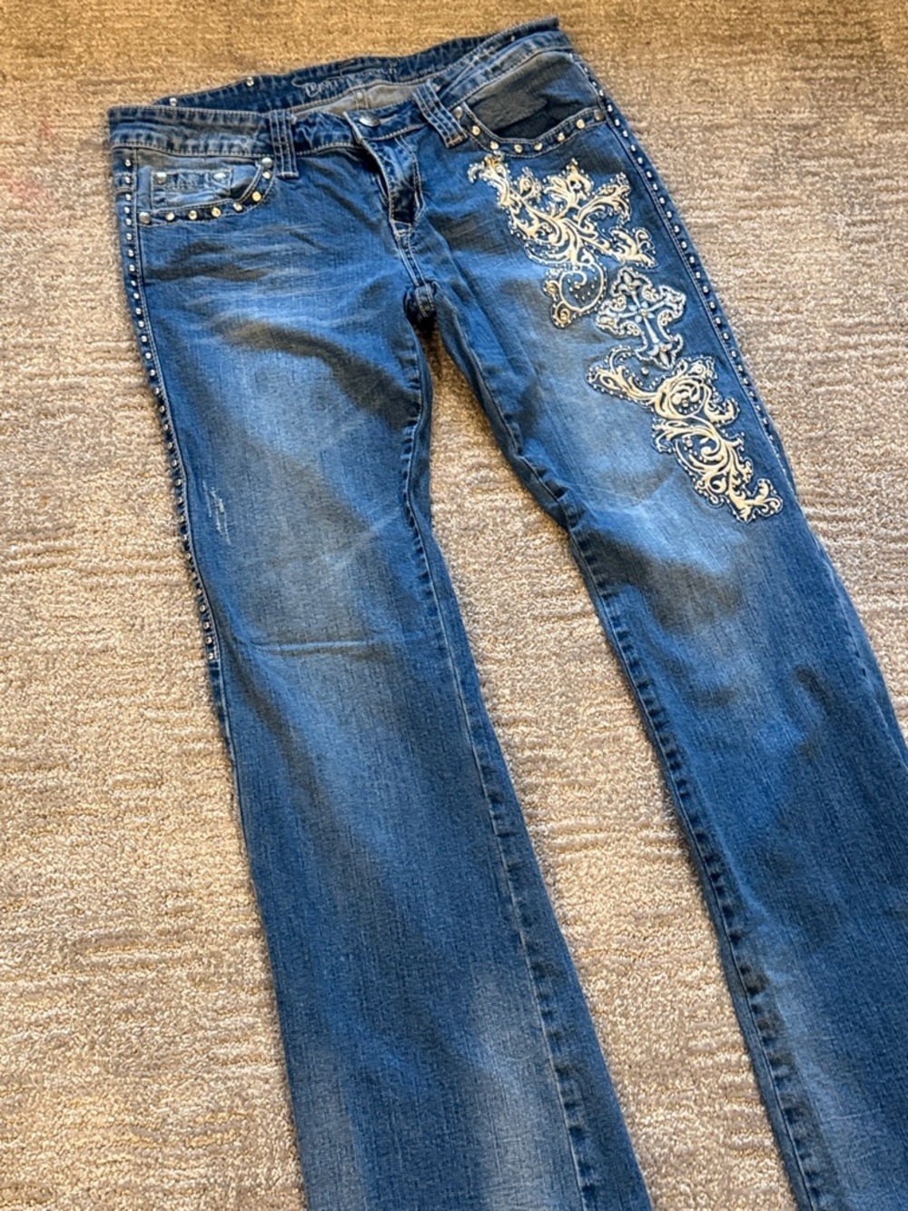 Trinity Blue Flare Jeans with Silver Embroidery Size 13 Juniors - Picture 4 of 7